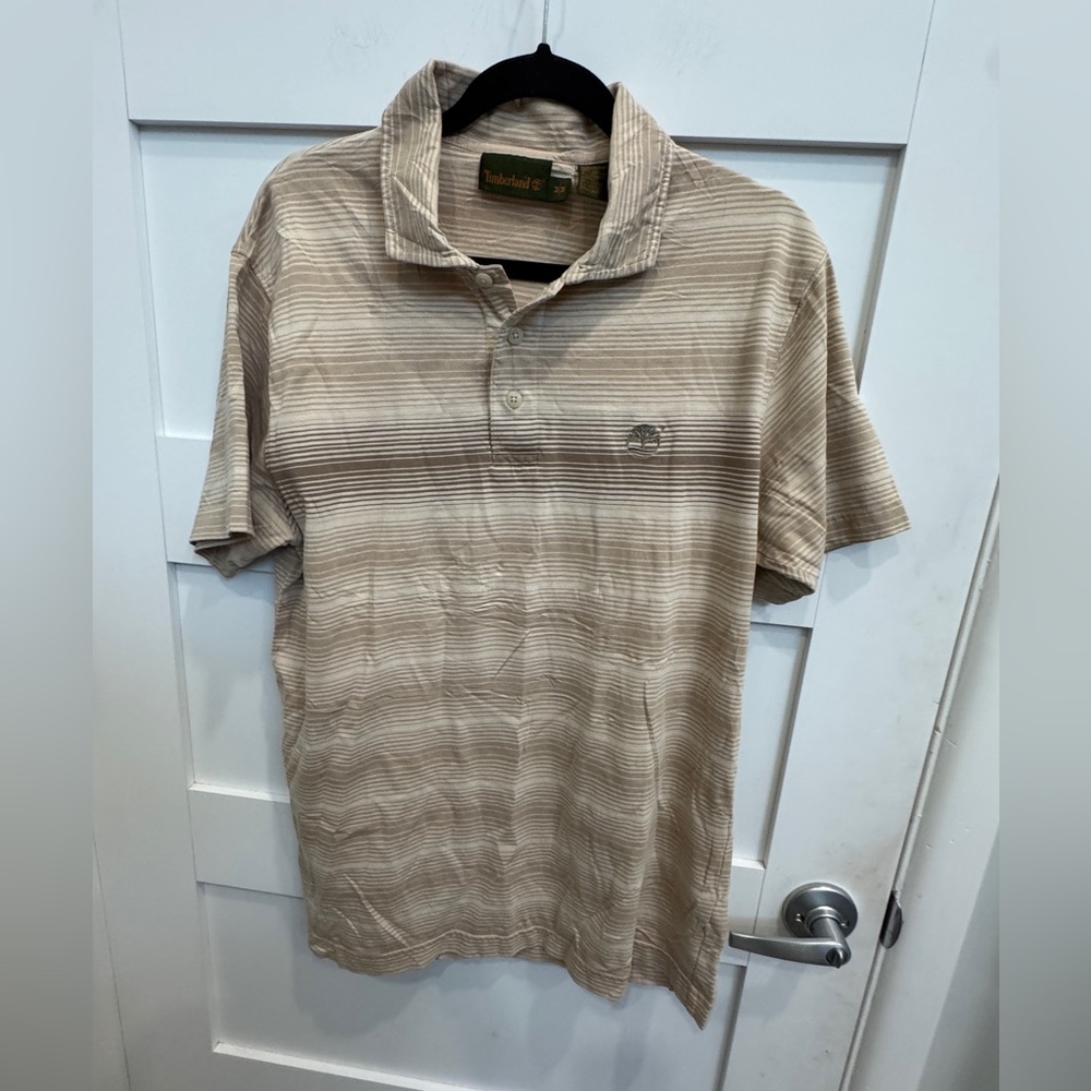 Timberland Men's Beige Striped Polo Shirt